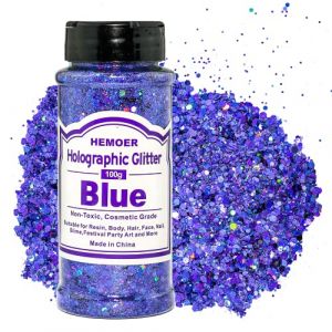 HEMOER Holographique Grosses Paillettes, Bleu 100g Sequins Glitter, Paillettes pour Visage, Corps, Cheveux, Résine Epoxy, Paillette Visage Festival-Le Total 3.52oz (HEMOEREU, neuf)