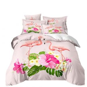 ZZTBQ Floral Rose Poudré Housse de Couette pour Chambre Enfant 1 Personne 140x200/65x65 (2 Piece) Lit d'enfant Flamant Rose et Bleu Parure de lit Enfant pour Garçons et Filles (ZZTBQ, neuf)