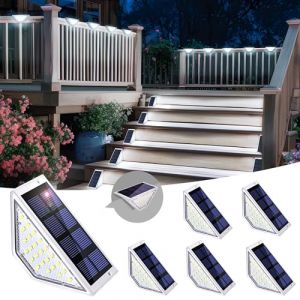 Solpex Lot de 6 lampes solaires d'escalier étanches pour terrasse, porche, terrasse, clôture, jardin, gouttière, allée, cour (blanc froid, blanc) (Solelawn, neuf)