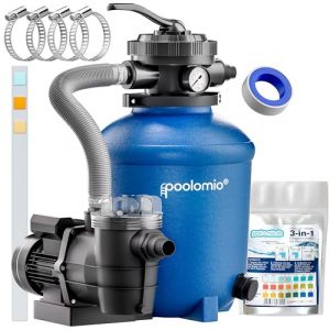 poolomio® Filtre à sable pour piscine jusqu'à 35 000 l avec préfiltre | Chaudière à filtre à sable en polyéthylène haute densité Ø 330 mm & pompe de filtration auto-amorçante 10 m³/h | Filtre de pompe (Poolomio, neuf)