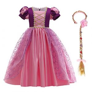 Enfant Fille Princesse Sofia Robe Carnaval Raiponce Costume Tutu Tulle Violette Satinée Manche Courte Maxi Robe Déguisement pour Cérémonie Soirée d'anniversaire Fête Cosplay Rose + violet 7-8 Ans (FYMNSI store, neuf)