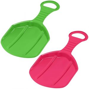 KOTARBAU&reg; 2 pi&egrave;ces Luge - Plastique - 53x34x3,5 cm - Vert & Rose - Luge &agrave; Neige - Sled - Traineau a Neige Enfant et Adulte - Traineau L&eacute;ger et R&eacute;sistant - Poign&eacute;e Ergonomique (KOTARBAU, neuf)