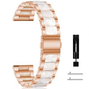 CeiBand 18mm Bracelet pour Huawei Watch 5 42mm/GT5 Pro-42mm/GT5 41mm, Remplacement Bracelets Montre, Fermeture Rapide Banda de M&eacute;tal R&eacute;sine pour Garmin Venu 2S Femme Dame - Blanc Rose (XiiTaa Tree, neuf)