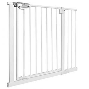 Aufun Barrière de protection d'escalier, sans perçage, 95 à 105 cm de large, pour bébé, avec fermeture automatique, ouverture bidirectionnelle, extensible avec rallonge séparée, blanche (Jodanyong, neuf)