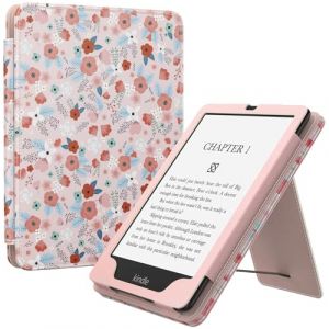 MoKo Étui Compatible avec 7"/6,8 Pouces Kindle Paperwhite(12e Gén. 2024/11e Gén. 2021), Coque de Protection avec Dragonne, Auto Réveil/Veille pour Kindle Paperwhite Édition Signature,Rose de printemps (Amoi Channel, neuf)