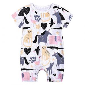 Body Manche Courte Bebe Garcon 0-18 Mois ete Dessin animé Animal Camion Lettre Combinaison Bebe Garcon Mignon Barboteuse Bebe Fille Respirant Vetement Unisexe Pyjama Enfant Garcon (Pink, 12-18 Mois) (Tioiru, neuf)