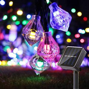 SNOMYRS Guirlande lumineuse solaire d'extérieur de 6,3 m avec 30 LED en forme de diamant pour mariage, Noël, décoration de terrasse (multicolore) (WLHR Worldwide, neuf)