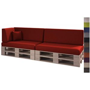 sunnypillow Set de 6 Coussins pour Canapé Palette Matelas Extérieur - d’Assise 120 x 80 x 15 cm + Dossier 120 x 40 x 20/10 cm - Coussin Salon de Jardin, Terrasse, Balcon - Rouge (Globix24, neuf)