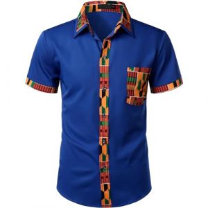 YOSUWOAI Vêtements africains pour hommes Dashiki Chemise africaine Patchwork Sac Imprimé Afrique Chemise Africaine Tribal Robe Chemises Traditionnelles pour Club Party, O bleu., 3XL (LDeianp, neuf)
