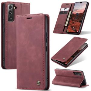Samokor Coque pour Samsung Galaxy S22 5G Housse Cuir Premium Etui Rabat Pochette Portefeuille Fentes Cartes Magn&eacute;tique,&Eacute;tui Protection pour Samsung Galaxy S22 5G,Vin Rouge (Haoxin20, neuf)