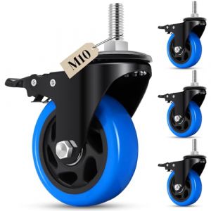Humagineer 100mm Roulette Charge Lourde Tige Filet&eacute; M10 x 1,5x 30mm, Silencieuses Roulettes Etendoir Capacit&eacute; 800KG, 360 Degr&eacute;s Roulette Pivotantes avec Frein pour Meuble, Barbecue, Chariot, Transport (YUHOULIFE, neuf)
