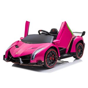 FINOOS Voiture électrique pour Enfants Lambo Veneno 24V 2 Places, 4X4, Siège Cuir, Roues Gomme avec Télécommande 2,4 GHz 1 à 7 Ans (Rose) (Kidsrides, neuf)