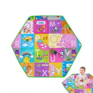 Tapis de Parc Hexagonal Bébé, Imperméable Antidérapant Tapis d'éveil et de Jeux Bébé Pliable Doux pour Ramper et Apprendre l'alphabet et Animaux, pour Chambre d'enfant et Salle de Jeux (Pomurom, neuf)