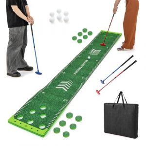 COSTWAY Tapis de Putting Entraînement Golf de 332 cm,Golf Putting avec 2 Clubs Réglables, 6 Balles et 12 Couvercles de Trous pour Fête, Tapis d'Entraînement pour Intérieur/Extérieur (FDS GmbH, neuf)