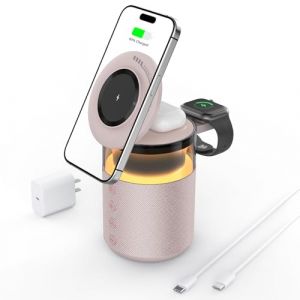 BLKE Max Enceinte Bluetooth 3 en 1 avec lumière de Nuit et Chargeur sans Fil, Compatible avec iPhone 17/16/15/14/13/12 Pro Max, Apple Watch et Earbuds à Charge sans Fil, Adaptateur de 33W Rose (XINLEI TRADING S.R.L., neuf)