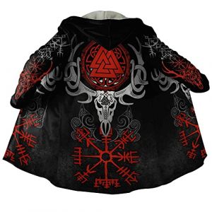 Viking Tattoo Manteau Capuche Fausse Cachemire pour Homme Cape d'hiver Nordique Imprimée 3D Veste Plus Chaude,Valknut Vegvisir,L (Every Day-EU, neuf)