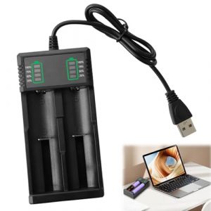 USB Chargeur Accu 18650, 2 Slots Chargeur de Piles Batterie Rechargeable Li-ION 3,7V Charge Rapide pour 18490 18350 17670 17500 16340 14500 20700 21700 26650 Batteries au Lithium, 50cm Câble (DongQinSha, neuf)