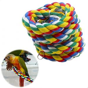 Oiseau Bungee M&acirc;cher Spirale Corde - Oiseaux Climbing Rope Sling, Corde en Coton pour Cage &agrave; Oiseaux Jardin et Fen&ecirc;tre, Perruches, Perroquets, avec Cloche, Color&eacute;, 1M (xutongtuo, neuf)