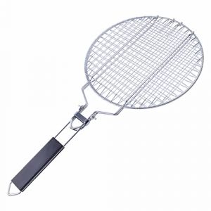 Holzsammlung Panier Grille pour Barbecue, Grille de Barbecue Portable avec Poign&eacute;e Amovible en Bois, Accessoires de Barbecue Grille Panier pour Poisson R&ocirc;ti, Crevettes, L&eacute;gumes, 28 x 28 x 1.8 cm (FlyFlyAMallEU, neuf)