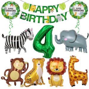 Ballons Animaux Jungle, Ballon Anniversaire Animaux 4 Ans, 10 Pièces Decoration Anniversaire Animaux de la Foret, Jungle Anniversaire 4 Ans, Vert Jungle Safari Anniversaire pour Jungle Fille (WEIMEIYING, neuf)