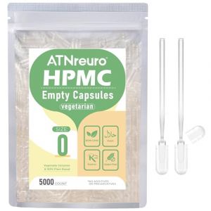 ATNreuro Gélules Vides Végétales Taille 0 (5000 unités) - Gélules Vides Végétaliennes à Remplir - Transparent - Végétarien - Capsule Vide avec Micro Cuillère - Idéales pour Vitamines et Compléments (ATNreuro, neuf)