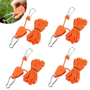 Pmueuff Corde à Cliquet, 4 Pièces Sangles à Cliquer avec Carabiner Cintres à Cliquet Réglables 150 Livres Tendeur de Corde a Cliquet 2M Sangl Corde à Cliquet Retractable Sangle pour Auvent Camping Car (ShaoHua-FR, neuf)