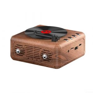 Lecteur CD rétro compatible Bluetooth, radio FM portable, haut-parleur intégré, lecteur CD rétro élégant, 118 x 118 x 65 mm (grain de bois) (ReachMall, neuf)
