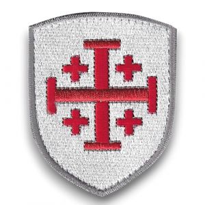 Ecusson Croix de JERUSALEM, Ordre du Saint S&eacute;pulcre, Patch Jerusalem brod&eacute; en France avec dos scratch - Support &agrave; coudre Offert - Made in France - Taille 8X6,4CM (amalric France, neuf)