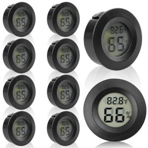 WIYETY Lot de 10 mini hygrom&egrave;tres num&eacute;riques d'int&eacute;rieur avec &eacute;cran LCD et thermom&egrave;tre d'ambiance pour serre, cave, chambre de b&eacute;b&eacute;, noir rond (GREENFOODERAN TRADING LTD, neuf)