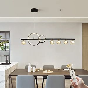 GEADI Dimmable LED Chandelier Salle à manger 40W Noir Galvanplate LED Lustre Moderne 5 Lumières Suspension linéaire avec abat-jour en cristal pour Kitchen Island Salle à manger Salon (GEADIShop, neuf)