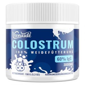 Veenuule Colostrum en Poudre, Contient 60% d'IgG Naturelles (Immunoglobulines), Colostrum de Vache Nnourrie à l'herbe Pour la Santé Intestinale et l'énergie, Sans Saveur, 50 portions (Paquet de 1) (Byteeden, neuf)