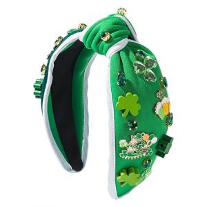 Uhngw Bandeau noué de la Saint-Patrick,Bandeau noué de la Saint-Patrick pour femme,Bandeau décoratif vert Shamrock - Bandeau noué trèfle vert, cerceau à cheveux large en strass embelli (leshuy, neuf)
