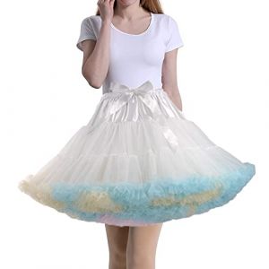 Tmade Jupe en Tulle pour Femme - Jupon de Cosplay Multicouche - Jupe Tutu pour Halloween Rock Party Festival Celebration Longueur : 40 cm - Tour de Taille : 56-100 cm(Blanc Multicolore) (Tmade, neuf)