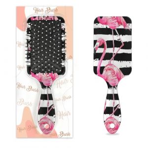 Peigne de massage antistatique à coussin d'air - Brosse à cheveux rose flamant rose et rayures noires et blanches - Brosse de massage carrée pour femme et fille (OSAM SPACE, neuf)