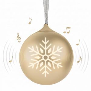 Bigben Boule de No&euml;l Enceinte Bluetooth Lumineuse 8 cm, Haut-Parleur sans Fil pour Sapin avec St&eacute;r&eacute;o TWS, D&eacute;coration Musicale Rechargeable, Effets LED et Musiques Int&eacute;gr&eacute;es, Or - EPOK XMASBALLGOLD (GamesJ, neuf)