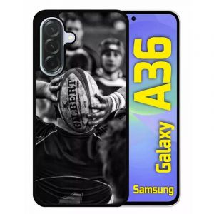 G&eacute;n&eacute;rique Coque pour Galaxy a36 5g - Rugby Noir et Blanc - Silicone - Noir (topshirt, neuf)