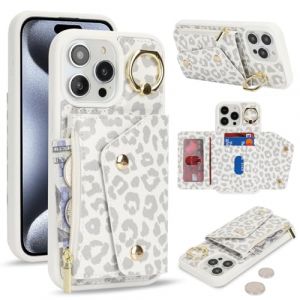 Lipvina Coque pour iPhone 14 Plus avec Portefeuille Porte-Cartes de cr&eacute;dit et Fermeture &eacute;clair - Housse Portefeuille Pratique avec Fentes pour Cartes de cr&eacute;dit - L&eacute;opard Blanc (Machan-US, neuf)