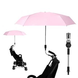 Ombrelle Poussette Universelle,Parasol Poussette Bébé Universelle,Parasol Anti Uv pour Landau,Avec Pince Réglable Et Bras Réglable,Protection UV 50+,Diamètre 90 CM,Parasol Poussette (Rose) (LEdoudouLE, neuf)