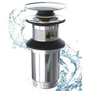 Hibbent bonde de lavabo-Universelle G1 1/4" Laiton bonde lavabo avec trop Plein-Bonde Lavabo Pop-Up Chromée pour Lavabo - Bonde Clic Clac de Vidage en Laiton (Intelligent3H FR, neuf)