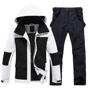 HOUZONIY Combinaison de ski pour homme - Veste et pantalon de ski - Deux pi&egrave;ces - Coupe-vent - Avec capuche - Pour le ski, le snowboard, Blanc + noir., L (HOUZONIY, neuf)