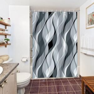 Uiiooazy Rideau Douche Anti Moisissure, Rideau de Douche Gris Abstrait Rayures Bleu Rayé Rideaux de Baignoire Tissu Imperméable Lavable Polyester Rideaux Salle de Bain avec 10 Crochets 150x180cm (dongguibinjingpinxiaodianpu, neuf)