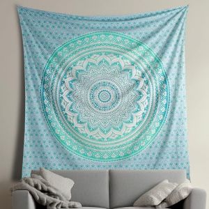 THE ART BOX Hippie Ombre Mandala Tissu Murale Grand Tapisserie Vert et Blanc - 220x230 cm Boho Bohemian Maison D&eacute;coration Murale de Plage en Coton Indien Tapisseries pour Chambre (theartbox-eu, neuf)