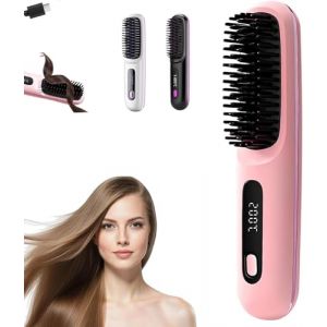 Go Brush Pro, Brosse &Agrave; Cheveux Lisse Sans Fil, brosse &Eacute;lectrique Portative, Affichage LED, Chauffage Rapide, Brosse &Agrave; Lisser Rechargeable Pour Voyage & Quotidien(Pink) (Muxi Nicey, neuf)