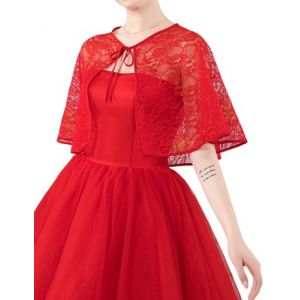 Heersan Cardigan Bol&eacute;ro Court Femme en Dentelle de Gilet &agrave; Manches &Eacute;vas&eacute;es 3/4 Bol&eacute;ro Elegant d'&eacute;t&eacute; Veste et Ch&acirc;le pour Robe Bretelle Mariage (HEERCHEN, neuf)