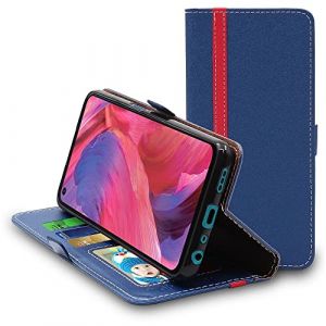 ebestStar - Coque pour Oppo A54 5G, A74 5G, Etui Portefeuille Protection, Housse Pochette PU Cuir Porte Carte, Bleu Foncé/Rouge (ebestPro-fr, neuf)