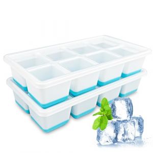 Absyrony 2 Pièces Bac a Glacon avec Couvercle, Glacons Moule, Bacs à Glaçons, Plaque Carré Ice Cube Tray Moules, pour Nourriture Bébé, Whisky, Boissons, Congélateur, Faciles à Retirer, Sans BPA - Bleu (ABSTRACT BUZZ UNIPESSOAL LDA, neuf)