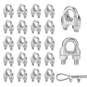 DBALL 25 Pièces Serre Cable Acier Inoxydable 304 Serre Cable 3 mm avec Support en U pour Cable Acier 3 mm Ø Serre-Câble en Acier Fil d'acier Fixe (REMITE-EU, neuf)