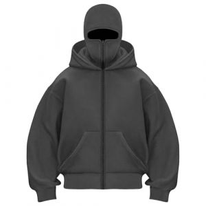 Sweat &agrave; Capuche Balaclava Zip Hoodie Zipp&eacute; Homme Veste Chaude Hoodie Balaclava Cagoule Moto Masque Anti-Vent pour Sports de Plein Air V&eacute;lo Manteau Automne et Hiver Sweat &Agrave; Manches Longues Pull (LLqing, neuf)