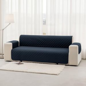 Homebliss Housse Canap&eacute; 4 Places 220cm Impermeable, Protege Canape Griffe Chat avec Accoudoirs, Couvre Canap&eacute; Universelle R&eacute;versible, Bleu (MARROWSTONE, neuf)