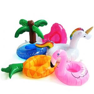 Lot de 5 Porte Gobelets Gonflables Porte-gobelets Porte Gobelet Gonflable Piscine Flottants pour Bain à Remous Porte-gobelet Flamingo Licorne pour Bière Boissons Jus Petites Bouées Décoration de fête (DMAR, neuf)